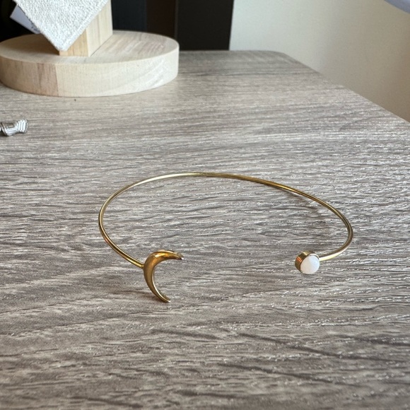 Gold Crescent Moon Bangle Bracelet - Picture 1 of 2